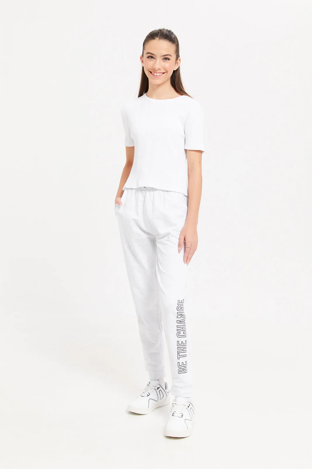 Senior Girls Ecru Printed Track Pants