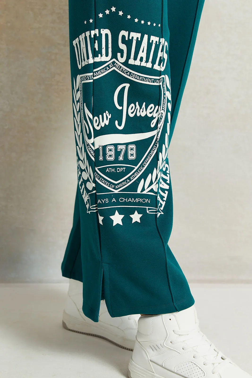Senior Girls Green Printed Track Pants
