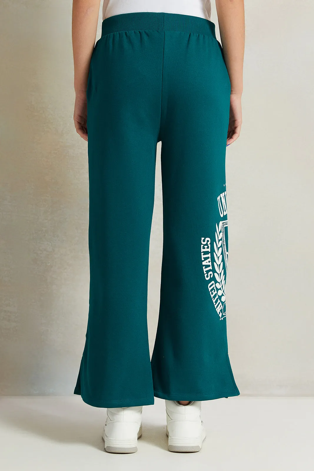 Senior Girls Green Printed Track Pants