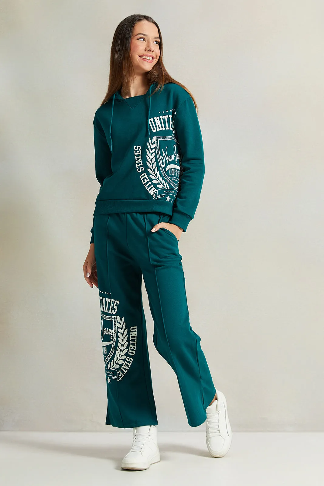 Senior Girls Green Printed Track Pants