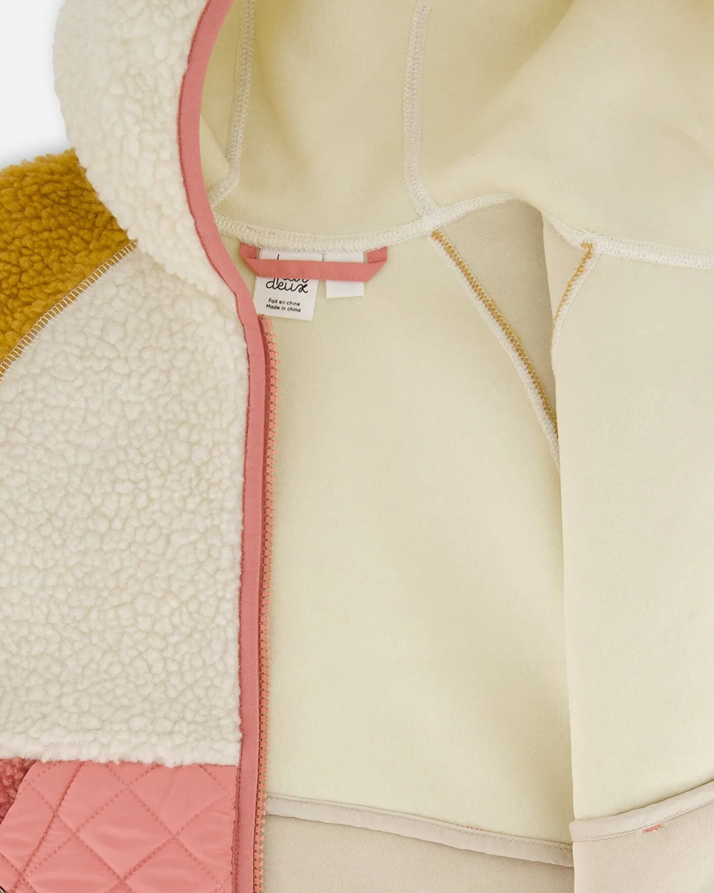 Sherpa Mid-Season Colorblock Jacket Orange, Off-White, And Old Pink