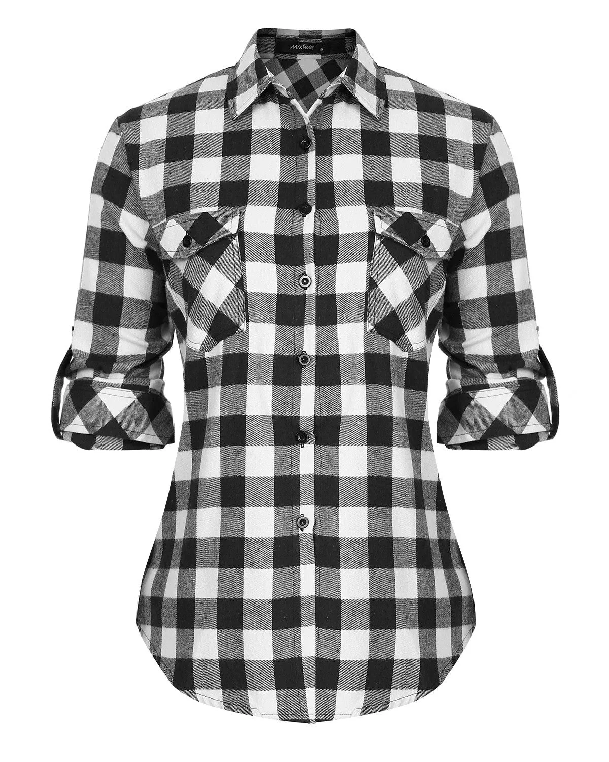 Sidiou Group Casual Loose Plaid Roll Up Sleeve Button Down Shirt Dark Blue XL