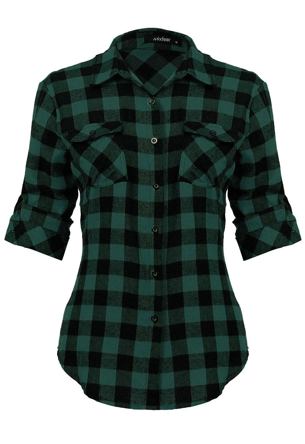 Sidiou Group Casual Loose Plaid Roll Up Sleeve Button Down Shirt Dark Blue XL
