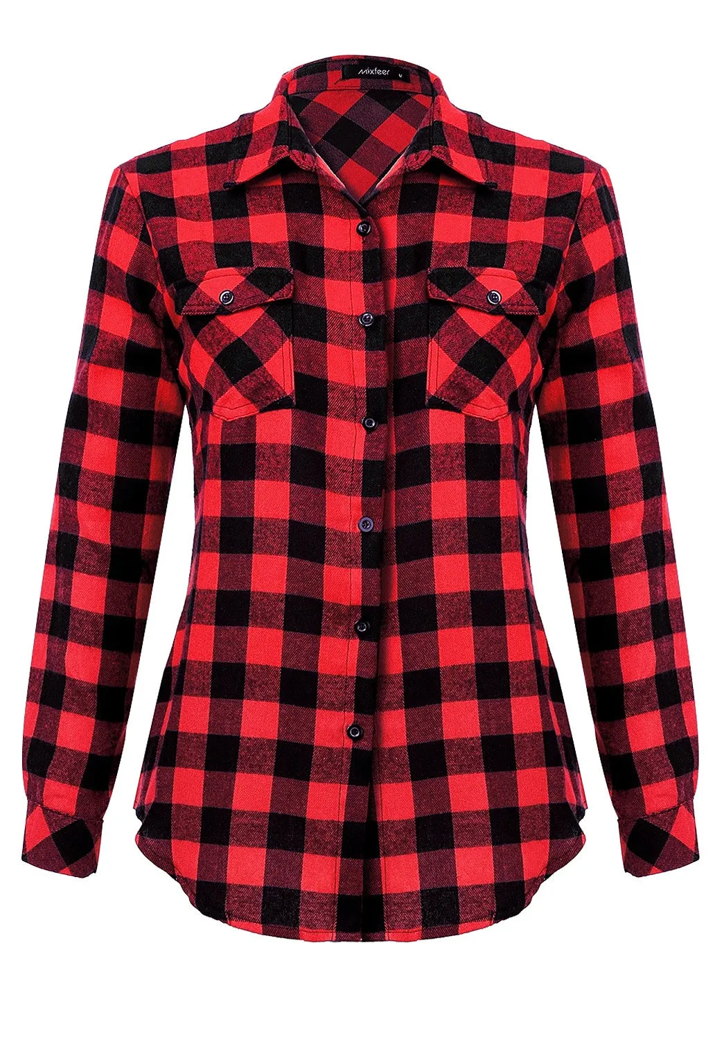 Sidiou Group Casual Loose Plaid Roll Up Sleeve Button Down Shirt Dark Blue XL