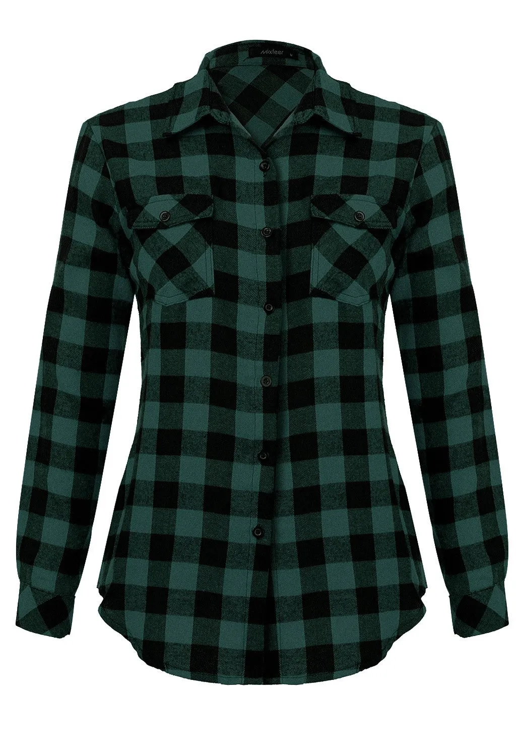 Sidiou Group Casual Loose Plaid Roll Up Sleeve Button Down Shirt Dark Blue XL