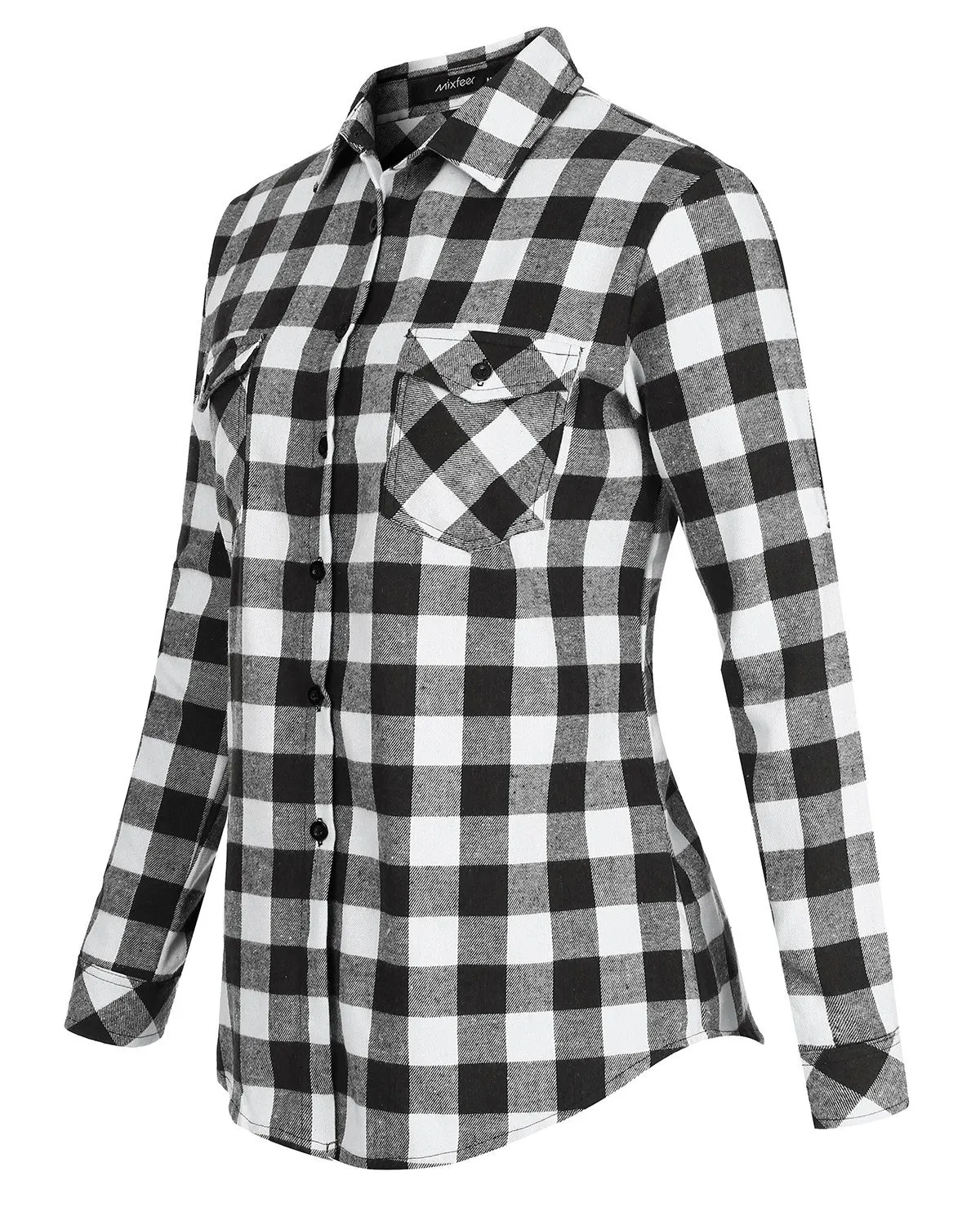 Sidiou Group Casual Loose Plaid Roll Up Sleeve Button Down Shirt Dark Blue XL