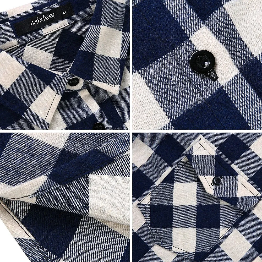 Sidiou Group Casual Loose Plaid Roll Up Sleeve Button Down Shirt Dark Blue XL