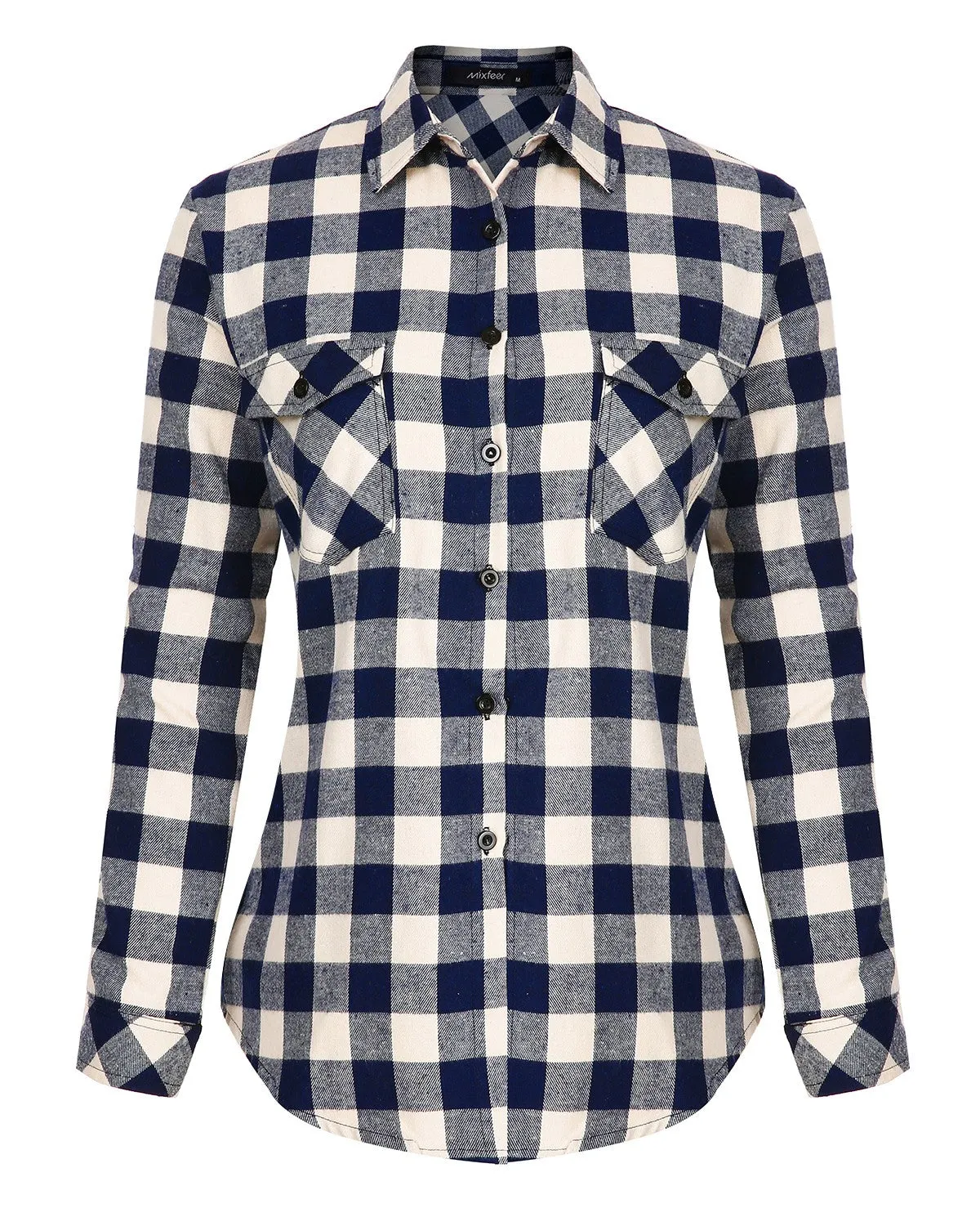 Sidiou Group Casual Loose Plaid Roll Up Sleeve Button Down Shirt Dark Blue XL