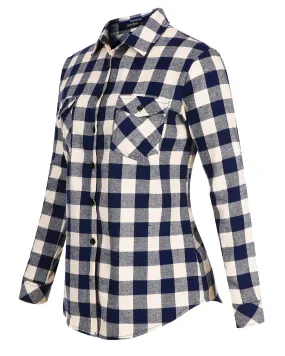 Sidiou Group Casual Loose Plaid Roll Up Sleeve Button Down Shirt Dark Blue XL