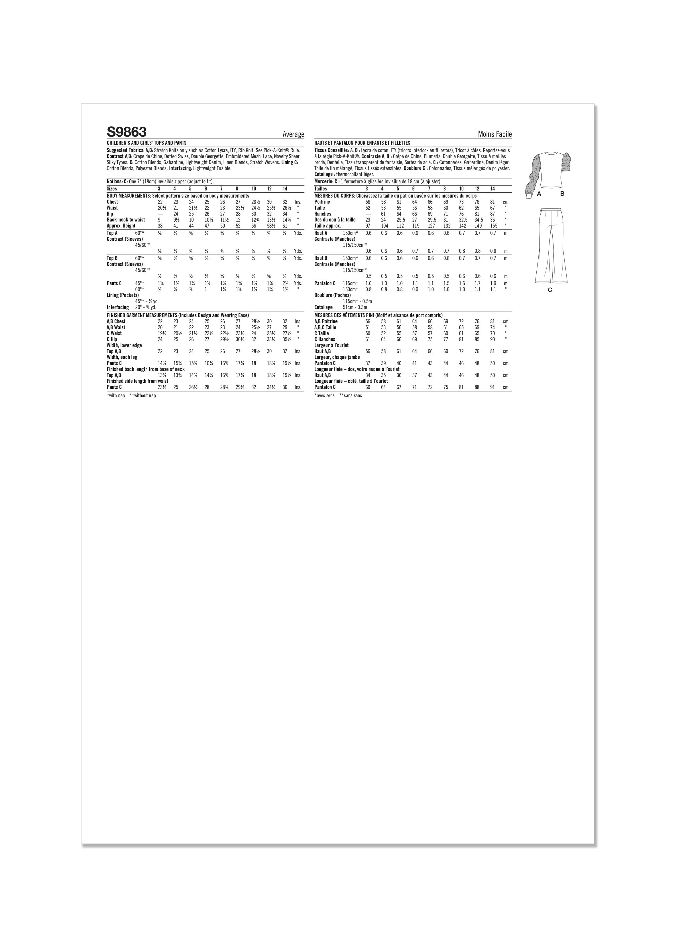 Simplicity Sewing Pattern 9863 Girls' Top and Pants