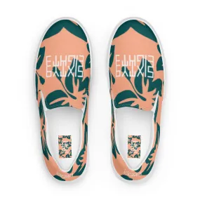 Sixty Eight 93 Logo White Hibiscus Dark Teal Peach Men's Slip On Shoes
