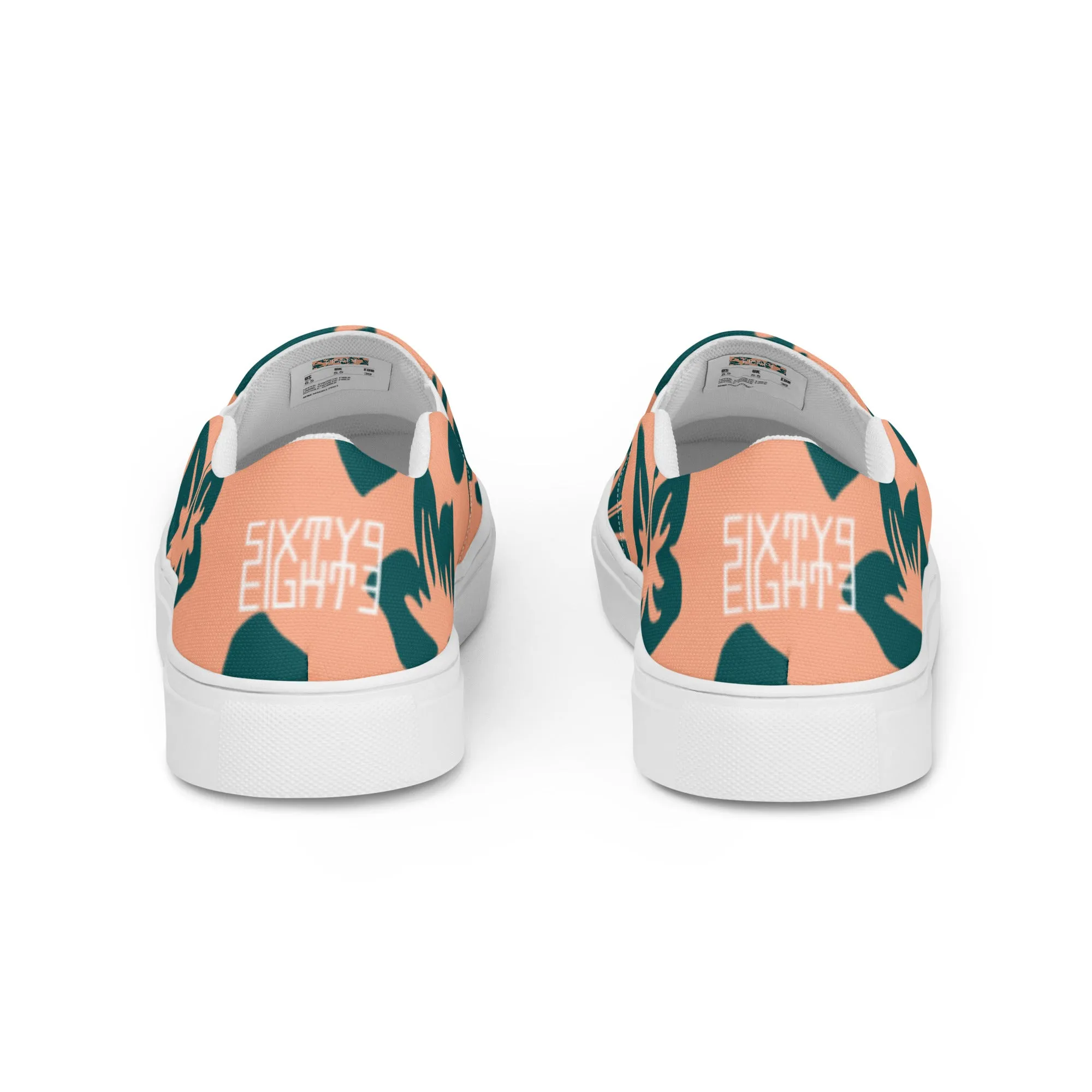 Sixty Eight 93 Logo White Hibiscus Dark Teal Peach Men's Slip On Shoes