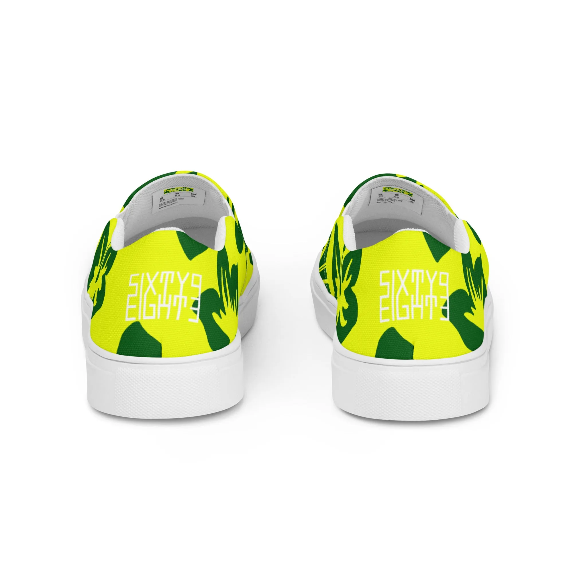 Sixty Eight 93 Logo White Hibiscus Forest Green & Yellow Men's Slip On Shoes