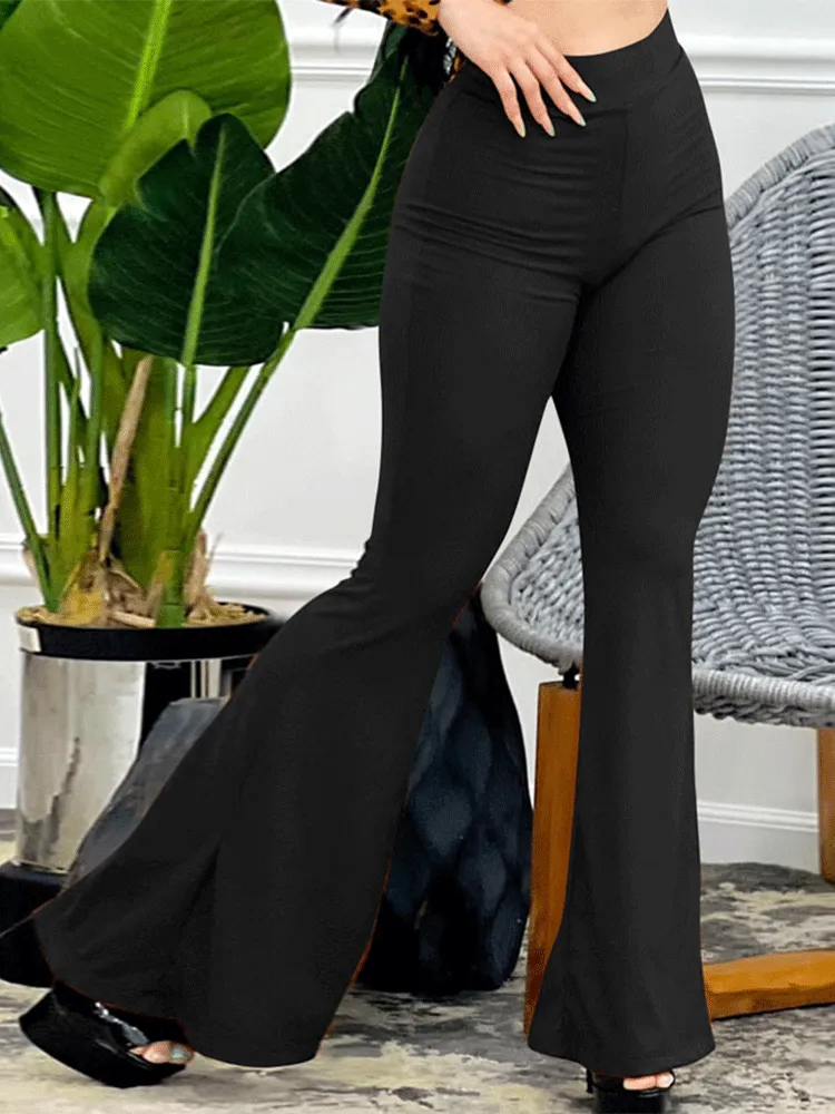 Solid High Graceful Waist Flare Pants