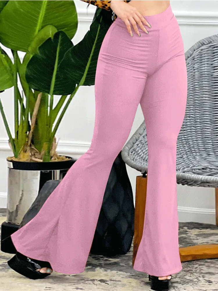 Solid High Graceful Waist Flare Pants
