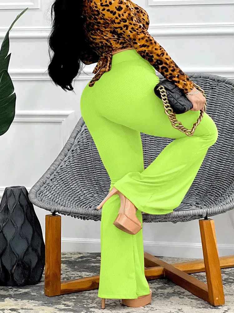 Solid High Graceful Waist Flare Pants