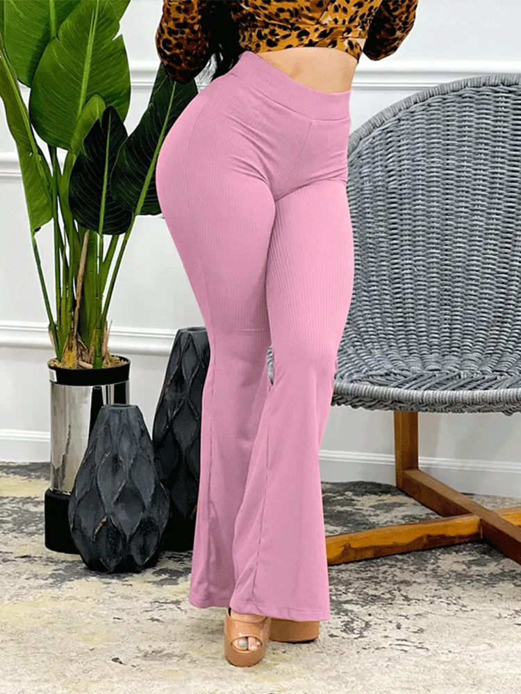 Solid High Graceful Waist Flare Pants