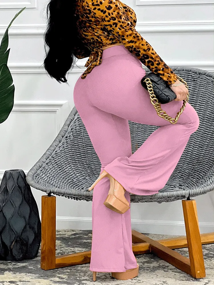 Solid High Graceful Waist Flare Pants