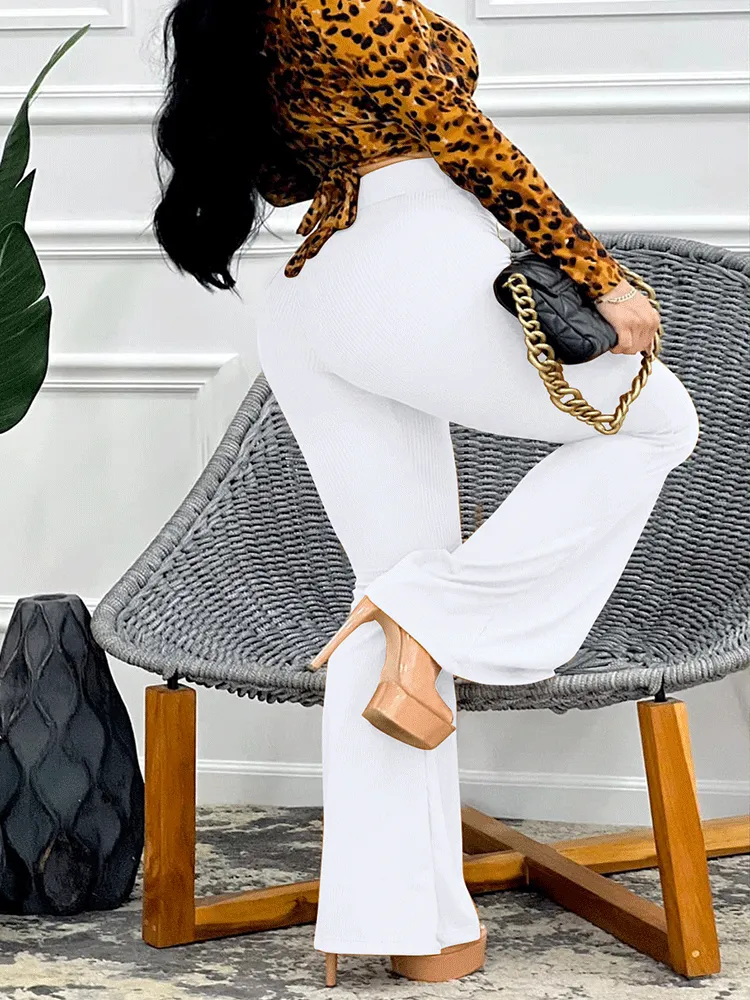 Solid High Graceful Waist Flare Pants