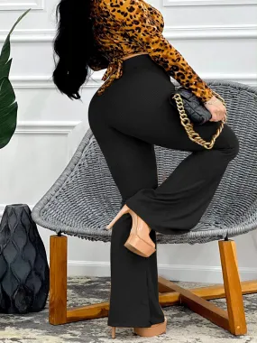 Solid High Graceful Waist Flare Pants