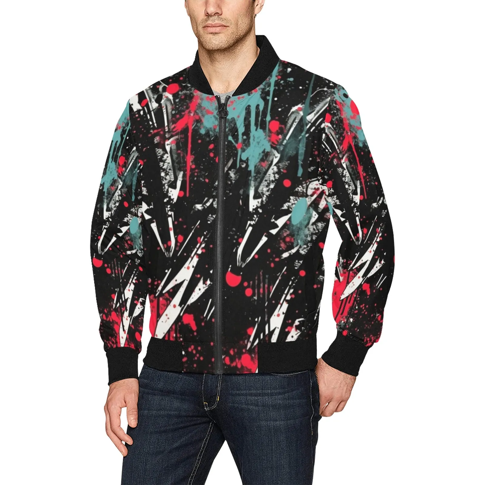 Splattered Pattern Bomber Jacket