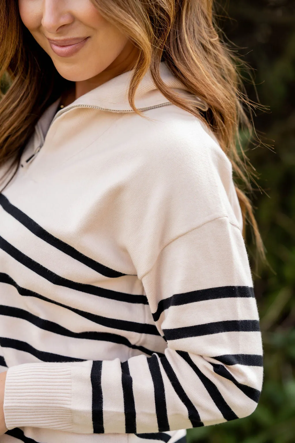 Striped Bottom Quarter Zip Pullover Sweatshirt