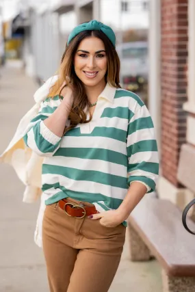 Striped Collared V-Neck Tee
