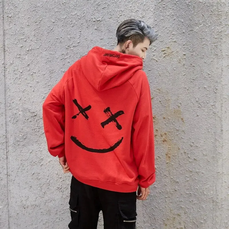 Suppliers  Men Hoodies Sweatshirts Smile Print Headwear Hoodie Hip Hop