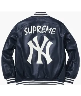 Supreme New York Yankees Varsity Leather Navy Jacket