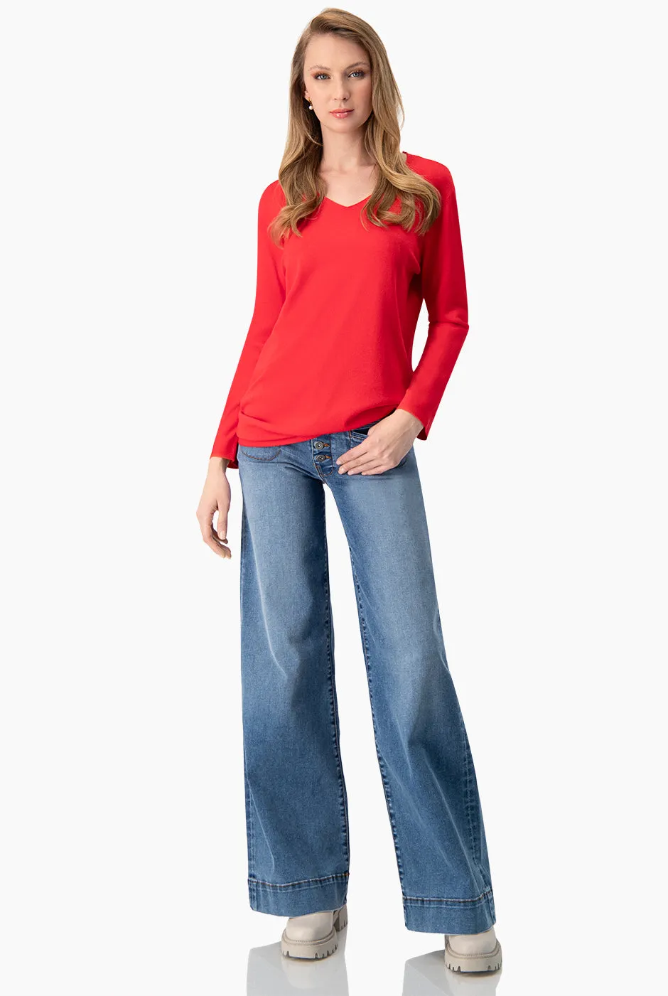 Suéter Punto V-Neck Rojo