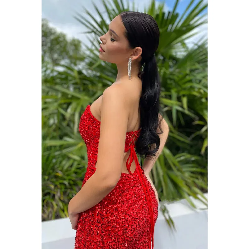 Sweetheart Red Sequins Sparkly Prom Dress