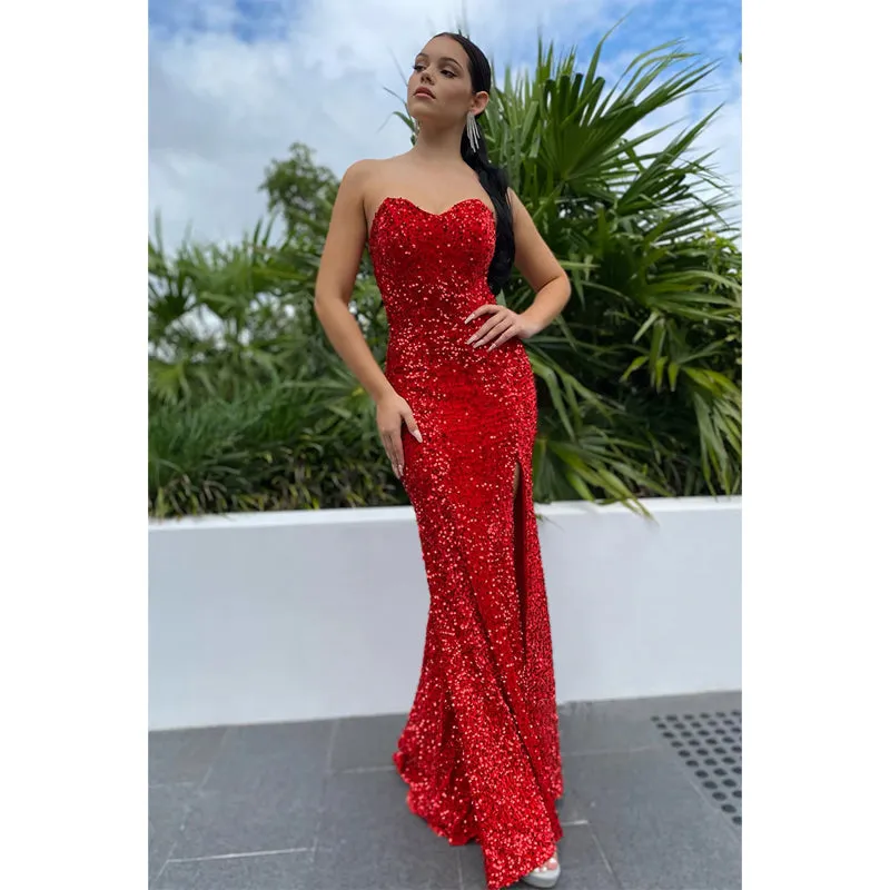 Sweetheart Red Sequins Sparkly Prom Dress