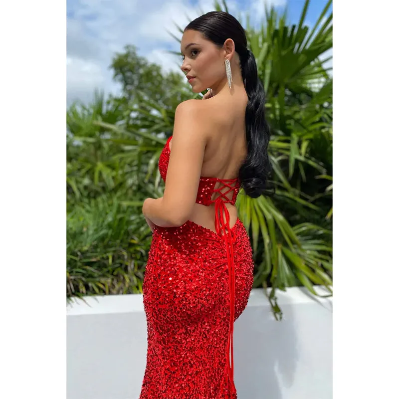 Sweetheart Red Sequins Sparkly Prom Dress