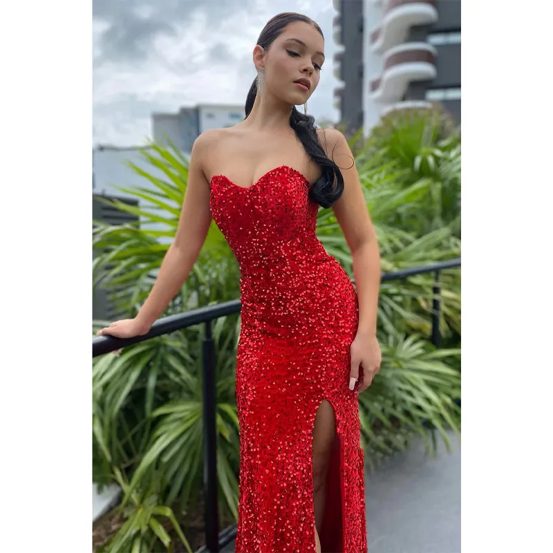 Sweetheart Red Sequins Sparkly Prom Dress