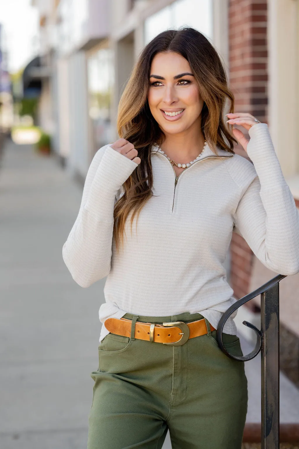 Textured Stripes Quarter Zip Pullover