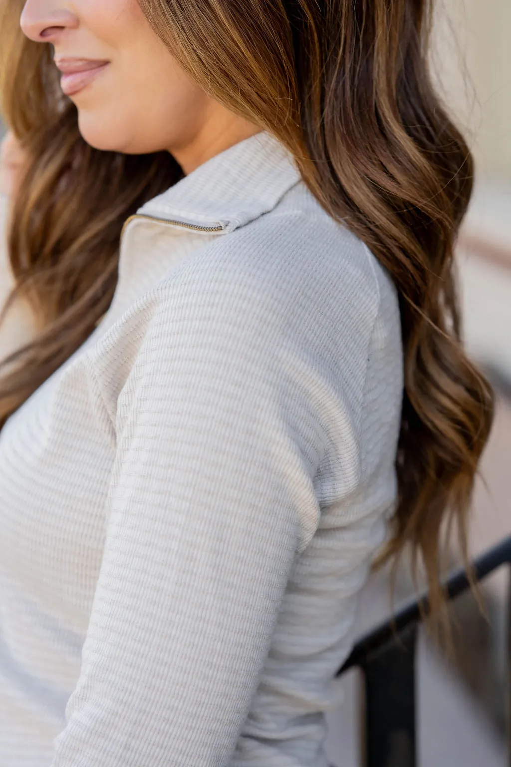 Textured Stripes Quarter Zip Pullover