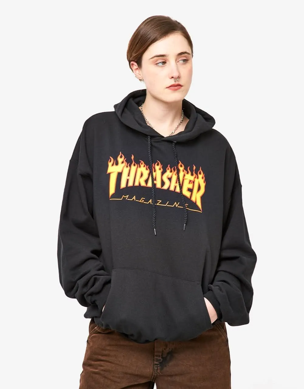 Thrasher Flame Logo Pullover Hoodie - Black