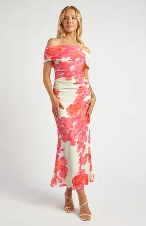 Tissue Jersey Off Shoulder Floral Print Maxi Dress