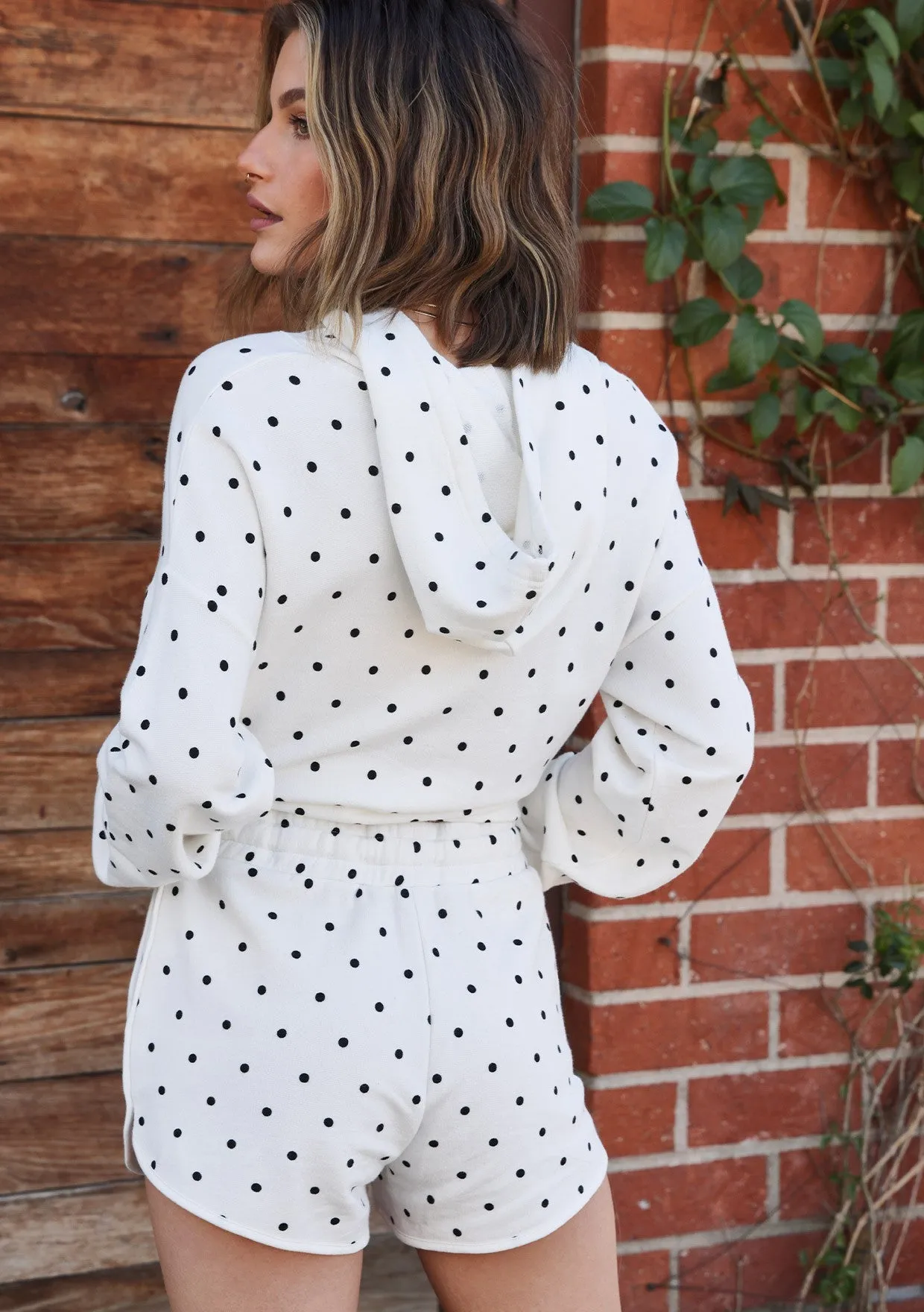 Trendy Polka-Dot Cropped Pullover Hoodie