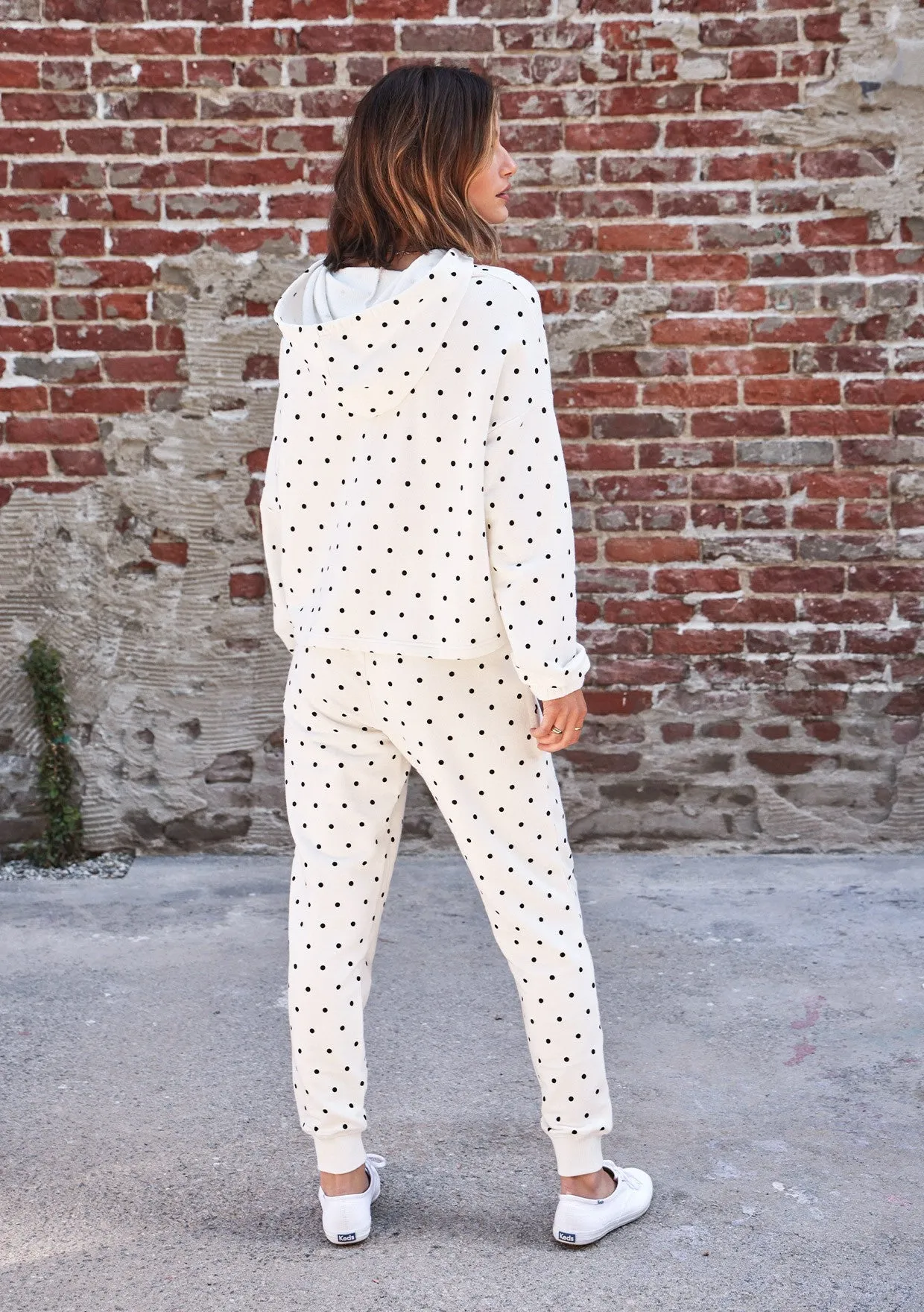Trendy Polka-Dot Cropped Pullover Hoodie