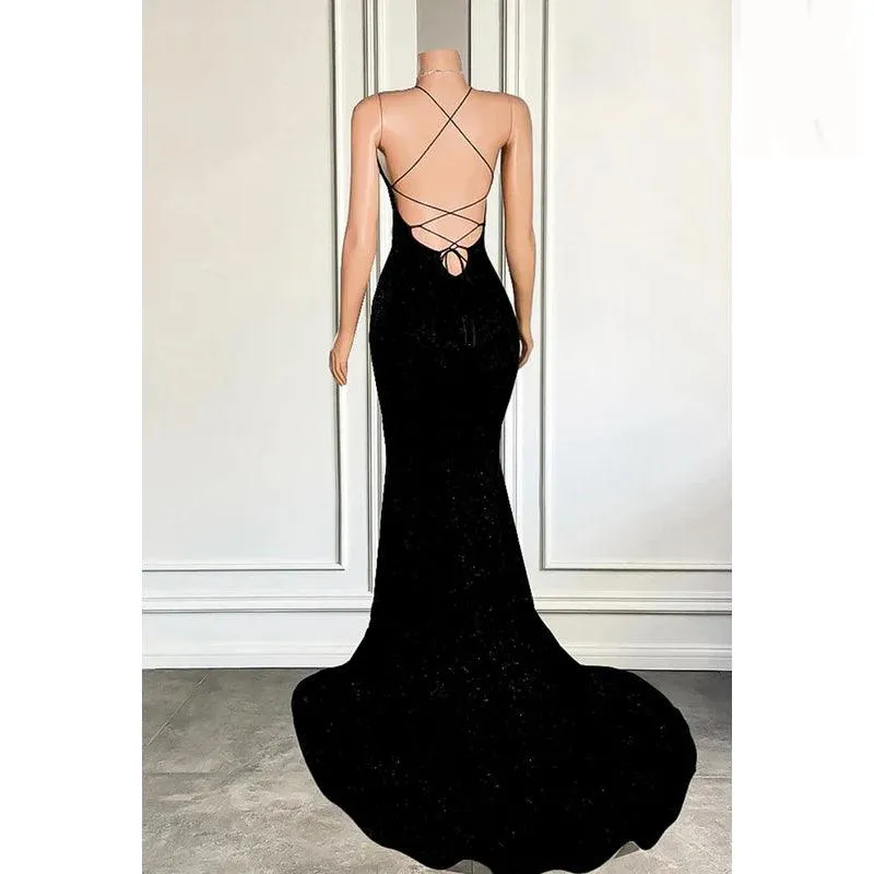 Trumpet/Mermaid Sexy & Hot Criss-Cross Straps Sleebeless Slit Evening Sparkly Prom Dress