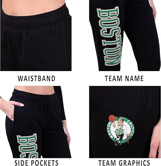 Ultra Game NBA Official Women's Super Soft Active Fleece Sweatpants Joggers, Boston Celtics, Black|Boston Celtics