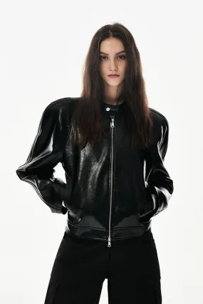 Unisex Cropped Faux-leather Moto Jacket