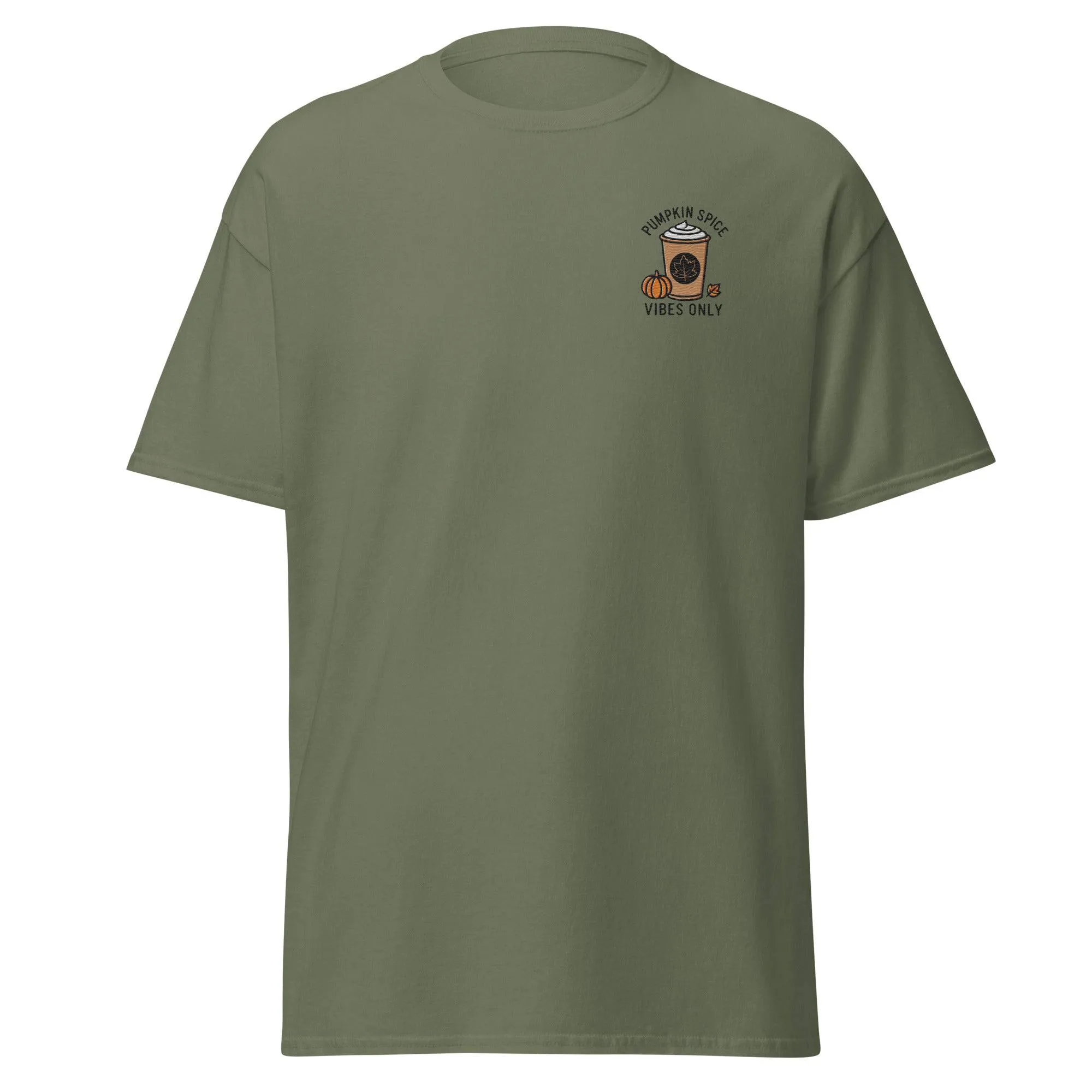 Unisex Fall Embroidered T-Shirt – "Pumpkin Spice Vibes" – Fun Fall Tee for Pumpkin Spice Lovers