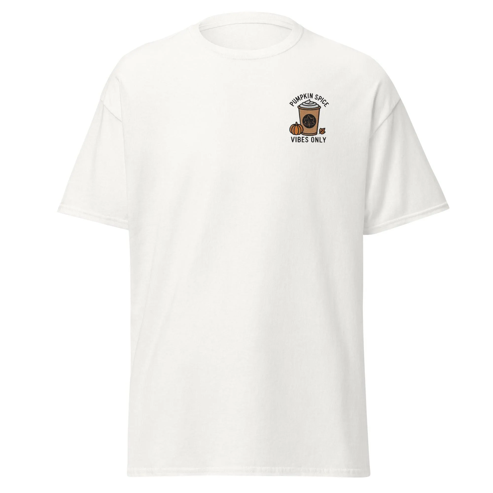 Unisex Fall Embroidered T-Shirt – "Pumpkin Spice Vibes" – Fun Fall Tee for Pumpkin Spice Lovers