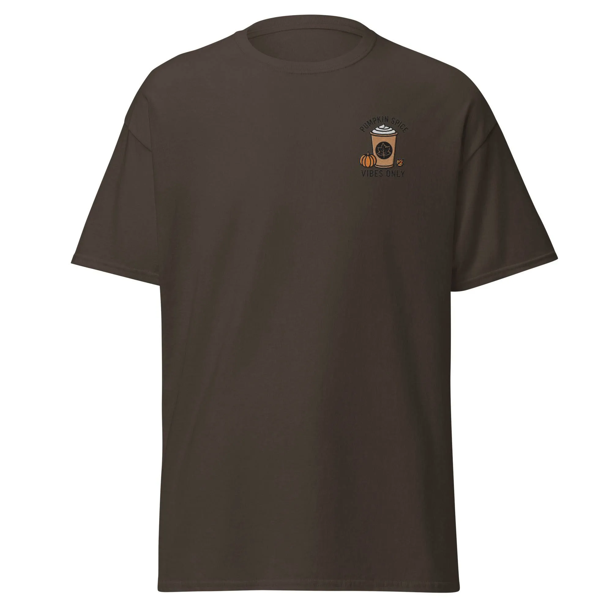 Unisex Fall Embroidered T-Shirt – "Pumpkin Spice Vibes" – Fun Fall Tee for Pumpkin Spice Lovers