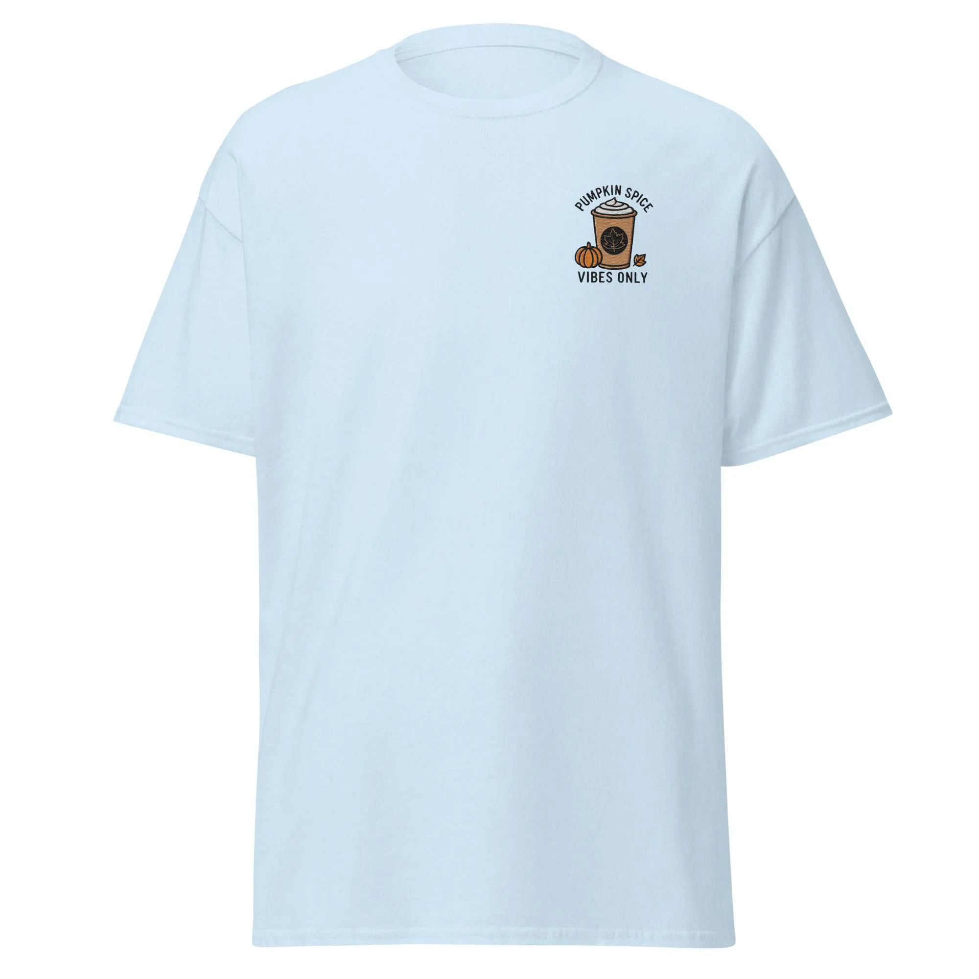 Unisex Fall Embroidered T-Shirt – "Pumpkin Spice Vibes" – Fun Fall Tee for Pumpkin Spice Lovers