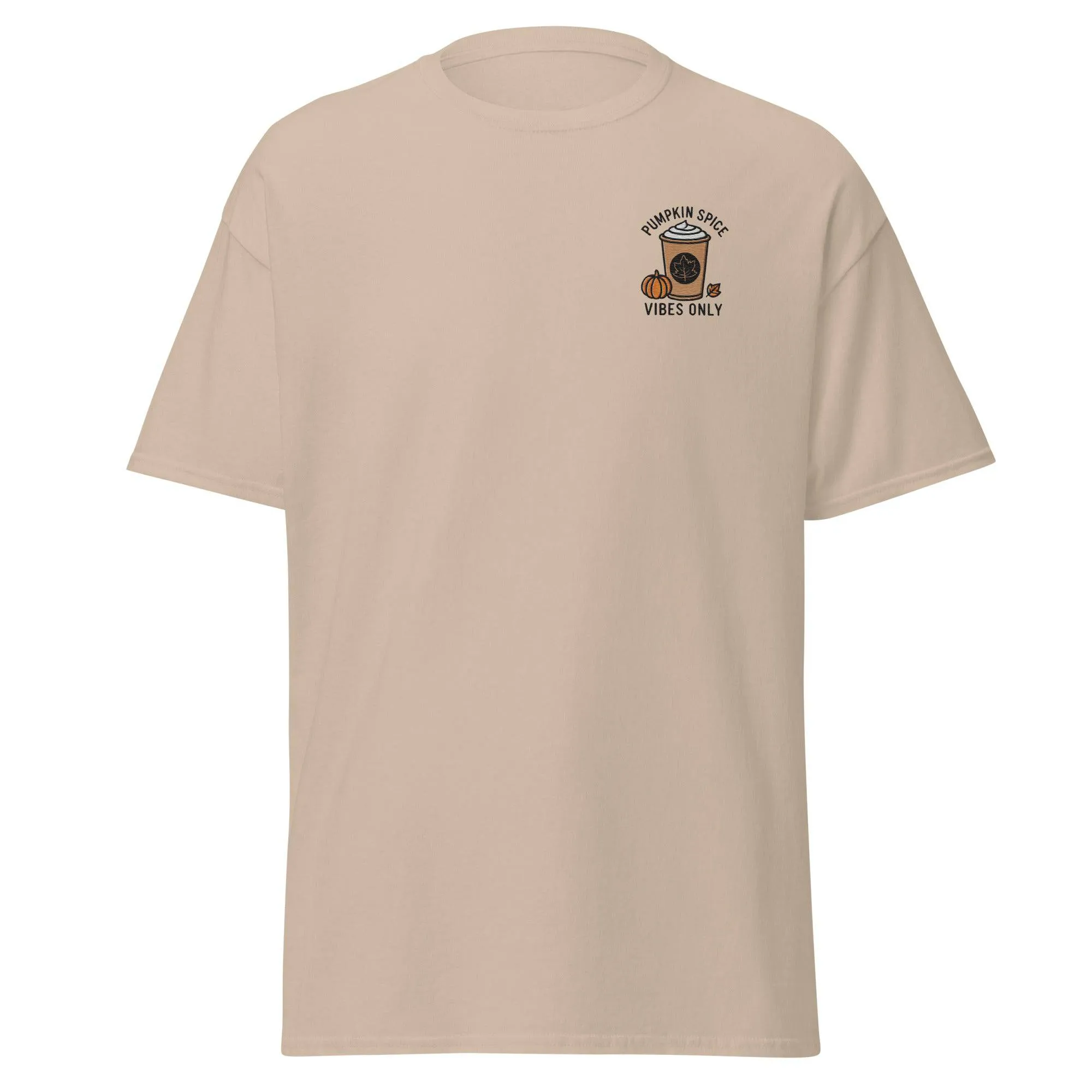 Unisex Fall Embroidered T-Shirt – "Pumpkin Spice Vibes" – Fun Fall Tee for Pumpkin Spice Lovers