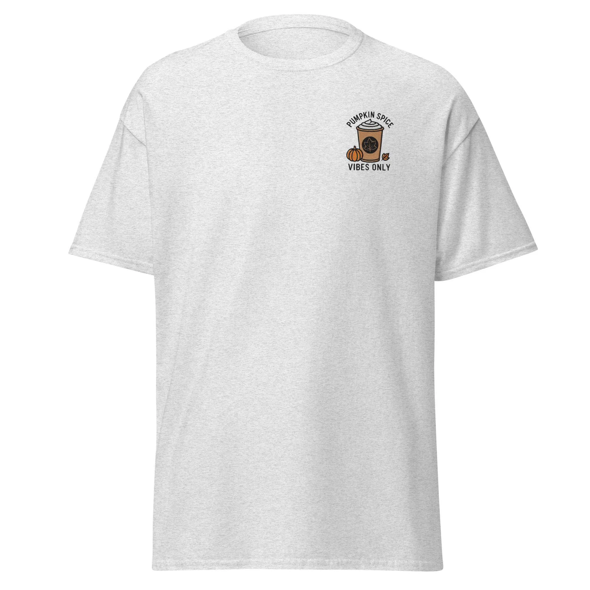 Unisex Fall Embroidered T-Shirt – "Pumpkin Spice Vibes" – Fun Fall Tee for Pumpkin Spice Lovers