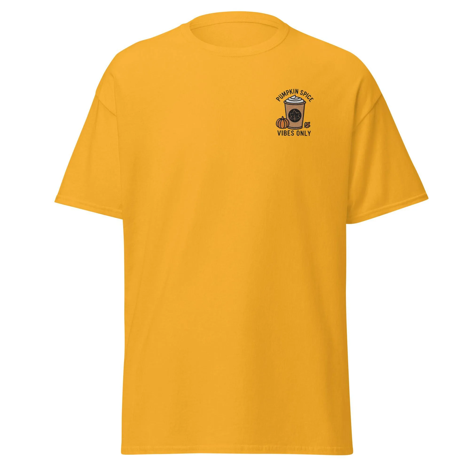 Unisex Fall Embroidered T-Shirt – "Pumpkin Spice Vibes" – Fun Fall Tee for Pumpkin Spice Lovers